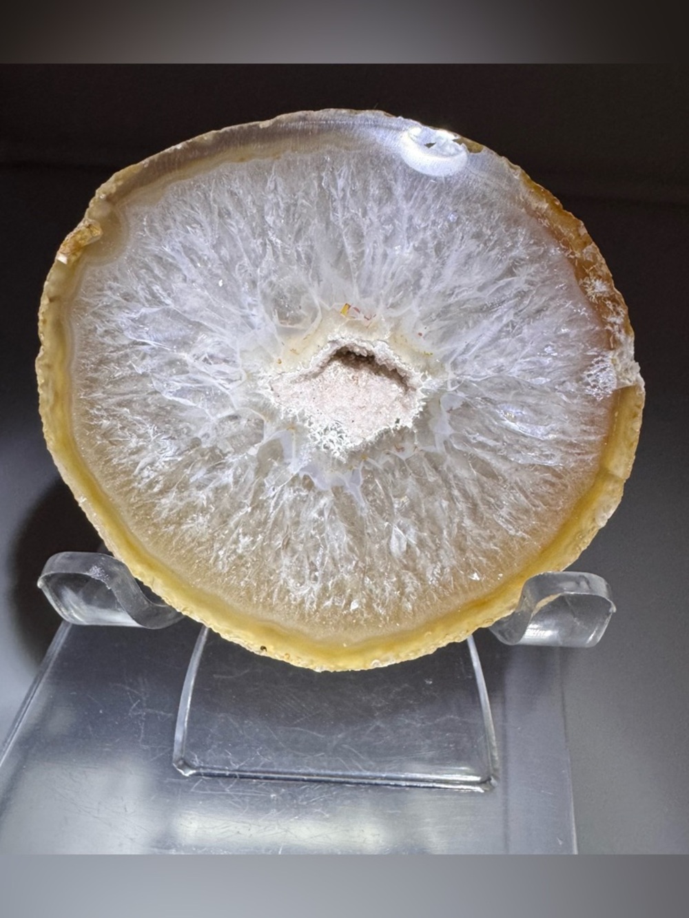 Natural Agate Geode Slice Druzy Crystal Orange Translucent Display